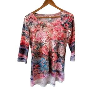 Whimsy Rose Y2K Floral Thermal Top Womens Size M Abstract Boho 3/4 Sleeve